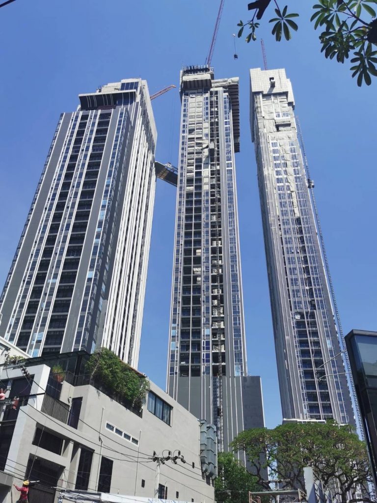 Park Origin Thonglor — three towers seen from below